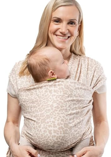 Boba Babytragetuch ab Geburt bis 15 kg - Kuschelweiches & Stützendes Baumwollfrottee, Tragetuch Baby Neugeboren bis Kleinkind, Einfach zu Binden (Sand Leopard)
