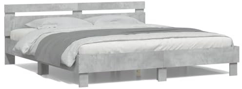 ShGaxin Bettgestell mit Kopfteil und LED-Beleuchtung Betongrau, Bett, Bed Frame, Familienbett, Bettrahmen, Bett Gestell, Bett Rahmengestell, Schlafzimmer Bett - 3207535