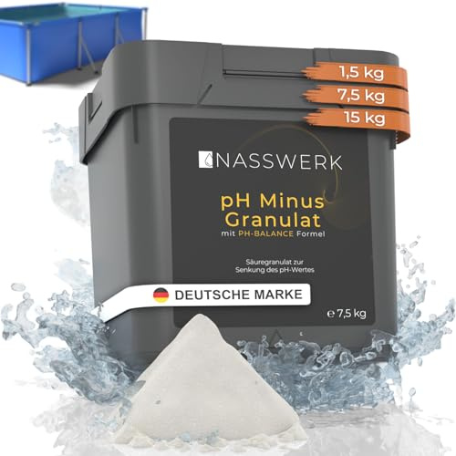 NASSWERK® pH Minus Granulat 7,5kg | Organischer pH Senker Pool & Whirlpool | Schnelllösliches pH- Granulat zur pH Wert Regulierung | pH Senker & pH Down für Pool & Whirlpool | pH Wert Senker Pool