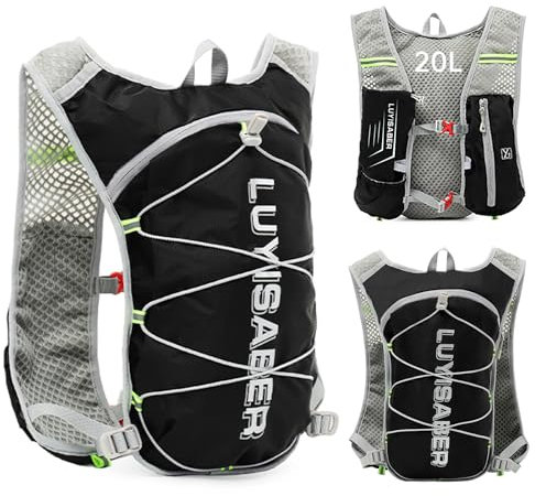 Flintronic Trinkrucksack, Laufrucksack, Multifunktionale Ultrleicht Fahrradrucksack, Reflektierende Fahrradrucksack, für Wandern Trailrunning Radfahren Joggen, für Damen Herren, Schwarz