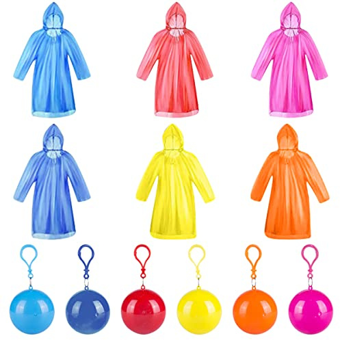 Poncho Pluie Jetable,6pcs Cape de Pluie,Poncho de Pluie Homme Femmes Adulte,Boules Faciles à Transporter,Idéal pour Festival, Camping, Faire du Vélo,Extérieur,Voyage, Randonnée