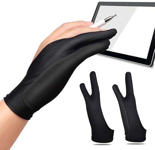 SUNTRADE 2 Pack Drawing Glove, Artist Glove with Two Fingers for Drawing Tablet iPad, Digital Art Palm Rejection Glove, Good for Left and Right Hand (S)