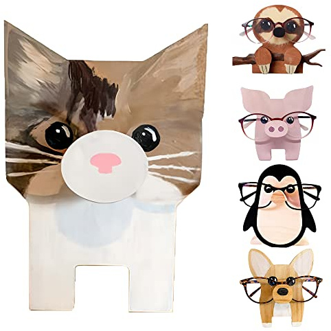 Cachpib Brillenständer, niedliches Tier, Holz-Sonnenbrillen-Display-Ständer, lustiger Brillen-Display-Halter für Schlafzimmer, Büro, Schreibtisch - Katze