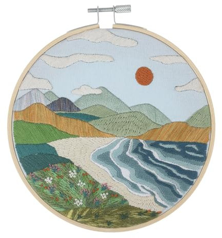 Trimits Embroidery Hoop Kits - 15cm 6” Beginner Starter Set, Includes Bamboo Hoop Threads Cloth Needle Backing & Instructions, Coast
