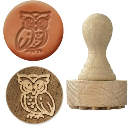 OLYCRAFT Holzstempel Mit Griff 4.3x2.7cm Eulenmuster Holzstempel Für Ton Holzgriff Töpferwerkzeugstempel Natürlicher Runder Holzstempel Kleiner Ministempel Für Die Herstellung von Ton