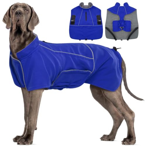 MIGOHI Hunde-Winterjacke, Hundemantel, wasserdicht, Winter-Schneemantel mit Fleecefutter für große Hunde, Jungen, Mädchen, schneefeste Haustierjacke, Dogge, Mastiff, Blau