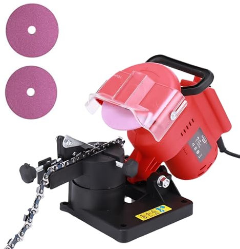 Sägekettenschärfgerät, Kettensägen Schärfgerät, Sägeketten Schärfgerät, (220W, 7500U/min, 35° drehbare Spannvorrichtung, Kettenspannvorr, Schleifscheibe, Beleuchtung, Schwenkb)