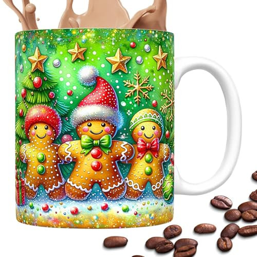 Weihnachts-Kaffeetasse – -Weihnachtstasse, Lebkuchenmann-Tasse | Keramik-Weihnachtsmann- -Festliche Teetassen, Weihnachtsmann-Festbecher, Getränkebecher für Eiswasser, Tee, Kaffee, Saft,