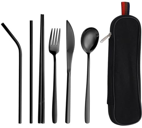 HDGSAFD 7 Piece Portable Cutlery Stainless Steel Cutlery Set Reusable Multifunctional Cutlery Set for Work, School, Camping