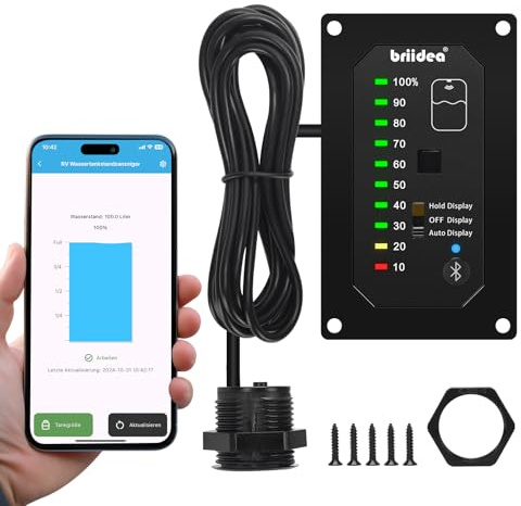 briidea Bluetooth Füllstandsanzeige Wassertank für Wohnmobil mit App & LED-Anzeige, Präzise Messung, Auto-Sense-Funktion, Sicherstellung der Wasserversorgung für Wohnmobile, Boote, Wohnwagen