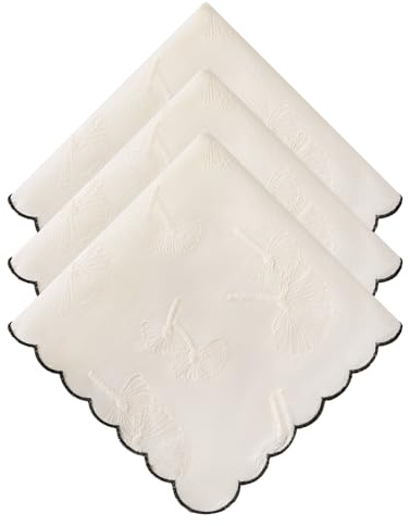 DoreenBeads Women's Cotton Handkerchiefs Dandelion Scalloped Embroidered Ladies Hankies for Wedding Parties 3Pcs