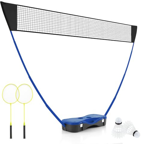 COSTWAY Set di Badminton con Rete, Racchette, 2 Volani e Scatola di Conservazione, Set di Badminton Portatile per 2 Giocatori da Esterno per Bambini, Ragazzi e Adulti (Blu)