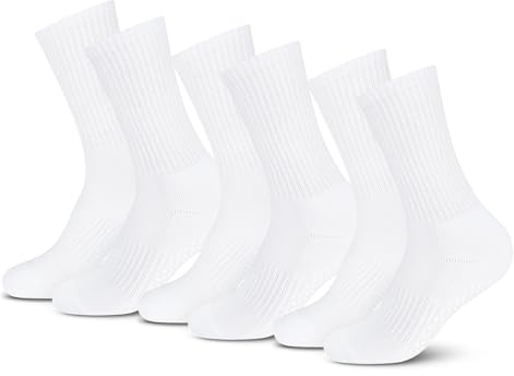 Unisex 3 Paar ABS Crew Stopper Sport Socken | Grippsocken, Antirutsch Socken für Yoga, Pilates, Fitness, Fußball, schwarz, weiß, Damen, Herren 36-45 (DE/NL/SE/PL, Numerisch, Einheitsgröße, Weiß)