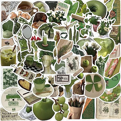 50PCS Green Aesthetic Stickers for Water Bottles Green Waterproof Vinyl Stickers Pack for Scrapbook Laptop Skateboard Phone Decals