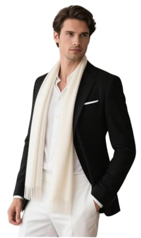 LA FERANI Sciarpa estiva da uomo in cashmere 180x70 cm sottile per occasioni formali, elegante, stile classico, sciarpa da uomo, regalo per lui, crema, 175x70