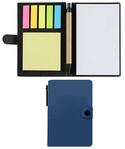 CALLYSONIC 2 Stück Kraftpapier Notizbuch mit Haftnotizen, Klebezettel Set mit Stift，Bunte Sticky Notes, Post it Notizblock für Schule, Büro, Reisen, Notizen, Schwarz und Blau