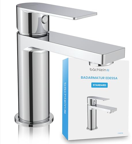 Bächlein Rubinetto da bagno Edessa dal design moderno, miscelatore monocomando con cartuccia in ceramica durevole e kit di montaggio, rubinetto da bagno cromato