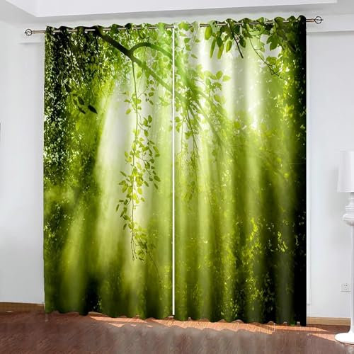 Bishilin Verdunkelungsvorhänge mit Ösen 2er Set 137x244CM, Blickdichte Vorhänge Natur Sonnenschein und Wald Muster Gardinen Verdunkelung Kinderzimmer Jugendzimmer