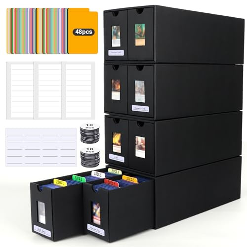 AOBOPLE Boîte à Cartes Pour 7400+ Cartes,Boîtes de Rangement Pour Cartes à Collectionner Avec 48Pcs Séparateurs,Etiquettes et Ruban Adhésif,Boîtes Magnétiques de Qualité Supérieure de Pour TCG Carte