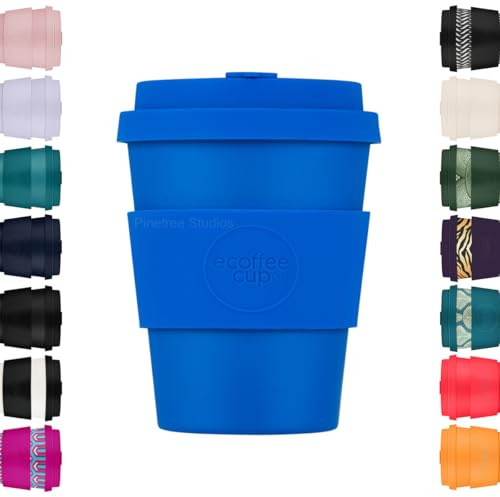 Ecoffee Cup Wiederverwendbarer, umweltfreundlicher Kaffeebecher auf 100 % pflanzlicher Basis, mit Silikondeckel und Hülle, melaminfrei und biologisch abbaubar, spülmaschinen-/mikrowellengeeignet, 240