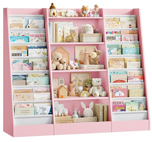 FOREHILL Libreria Bambini,Scaffale Portagiochi per Bambini,Portariviste Libreria Multifunzione in Legno,Alta CapacitÀ, per Camera dei Giochi, Camera da Letto, Soggiorno (Rosa)