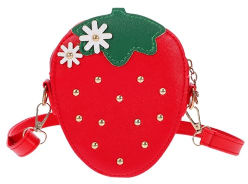 PartyKindom Kleine Erdbeer Umhängetasche Pu mit Münzfach für Mädchen Kinder Schultertasche Flexibel für Reisen Alltag