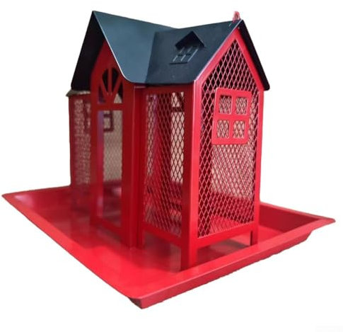 HEBEOT Vogelfutterstation, Eisen, große Kapazität, robuste Vogelfutterstation mit wetterfestem Design zum Aufhängen an Bäumen für Gartendekoration, 30 x 25 x 20 cm (rot)