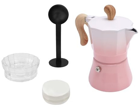 Syrisora italiana de 150 ml, 3 tazas con distribuidor de café, cuchara, filtro de papel, olla de preparación para uso doméstico (rosa degradado)