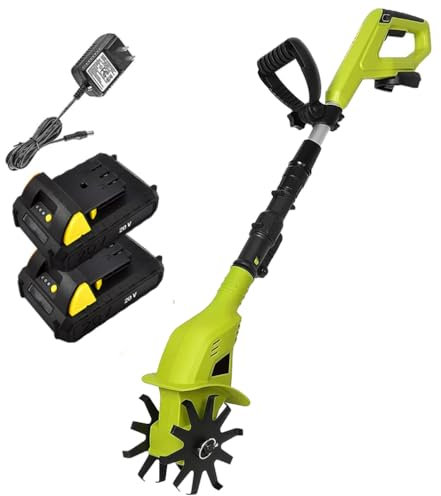 Motoculteur électrique sans Fil, motobineuse de Jardin, avec 2 Batteries de 2000 mAh et Chargeur, Largeur de Travail de 10 cm, Profondeur de Travail de 25 cm, pour Le Travail du Sol.