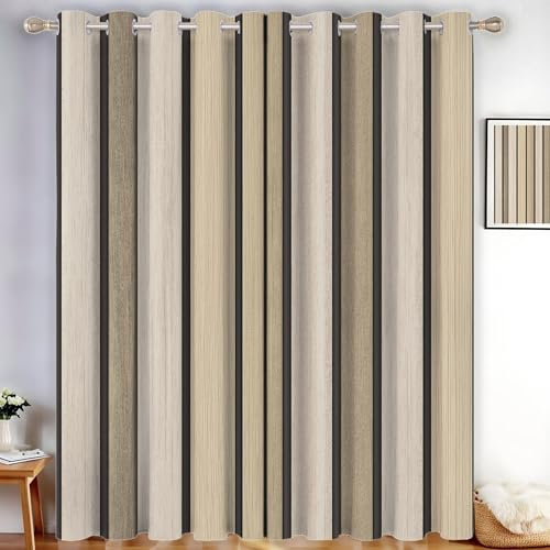 MLSOWM Cortinas Opacas Estilo Campestre 140An x 145Al cm 2 Piezas Cortinas Termicas para Salon Listones De Madera, Decorativas Ventana Frio y Calor para Dormitorio Y Comerdor, Marrón Claro