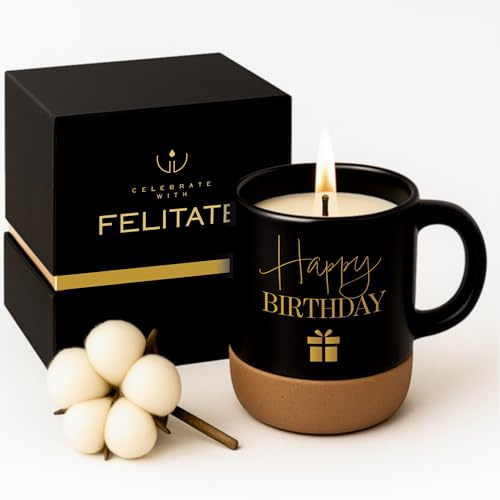 FELITATE Geburtstagsgeschenk, 2in1 Duftkerze in Tasse mit Spruch | Happy Birthday Geschenke für Frauen, Männer, Kollegen & Freundin, Geschenkidee für Opa & Oma, Geschenkset