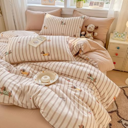 Lanqinglv Juego de sábanas 135x200 con rayas de dachshund reversible para niños de microfibra - Juego de sábanas ÖKO-TEX para alérgicos - Funda nórdica con cremallera y 1 funda de almohada de 80x80 cm