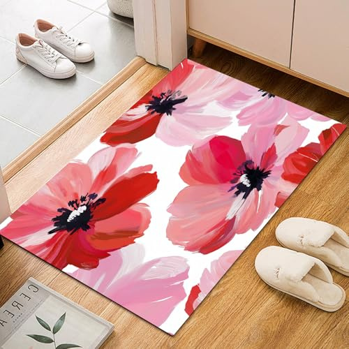 Natur Blumen und Pflanzen Teppich Flauschig 60x90cm Rugs for Living Room Bettvorleger Schlafzimmer Waschbare Kurzflor Teppich Gemalte Blumen Groß Teppisch rutschfest für Wohnzimmer