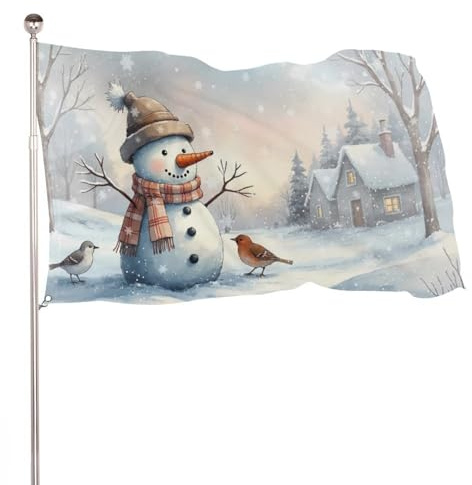 Weihnachten Flagge Gartenflagge 90x150 cm Beidseitig Bedruckt Aus Polyester für Haus und Garten Deko, Wetterfest Mit Weihnachts Schneemann Motiv