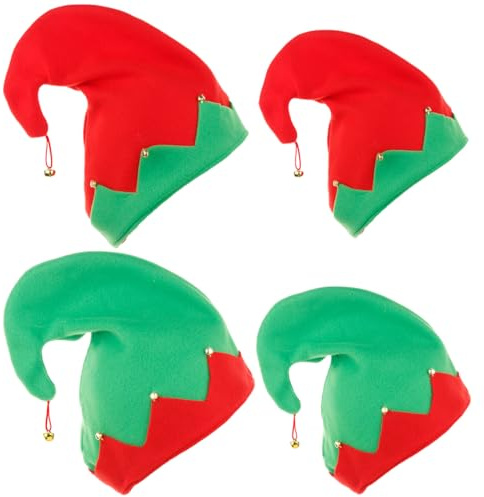 EIHI 4 Stück Nikolausmützen, Rote und Grüne Mütze, Fasching hut, für Erwachsene und Kinder für Weihnachten Karneval Partykostüm Requisiten Partygeschenk
