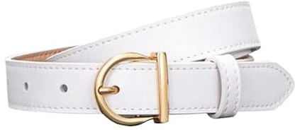 Eoyajsze Cintura decorativa da donna in vera pelle con fibbia ad ardiglione, Bianco, 105 cm