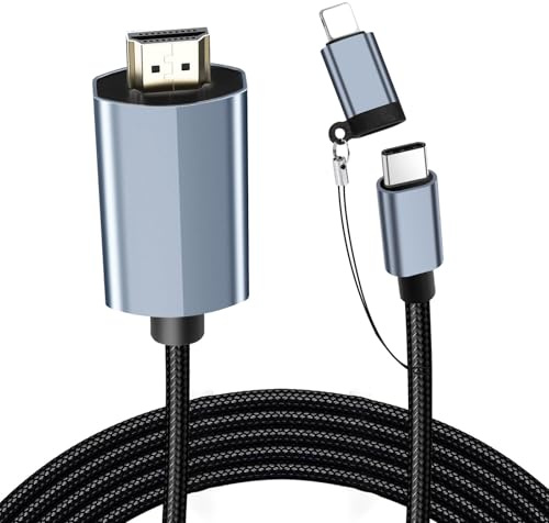 2in1 USB C & Lightning auf HDMI Adapter für iPhone & iPad, [Apple MFi-Zertifiziert] 4K@60Hz UHD Digital AV Adapter für TV/Monitor/Projektor, Plug & Play(2m)
