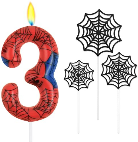 Alaoo Velas de Araña Cumpleaños con Números 3,Vela Roja y Azul Vela Araña Numérica de Cumpleaños,Vela de Cumpleaños con Temática Araña, para Niños Niñas Pastel de Cumpleaños Suministros Fiestas