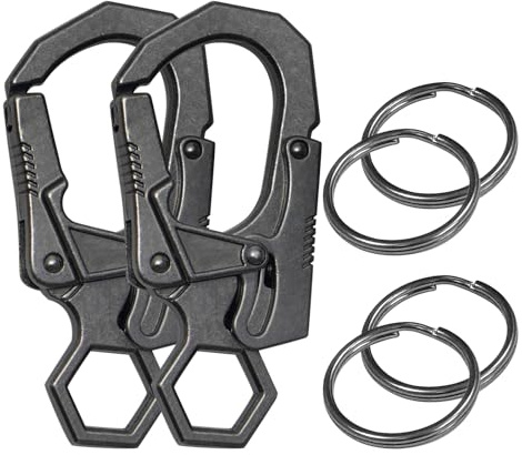 Ahiller dubbel låsande karbinhake med 4 st nyckelringar för bilnyckel vandring ridning utomhussport, zinklegering rombisk nyckelring för män och kvinnor (Gunmetal 2P)
