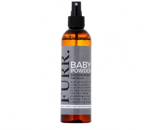 FURR Baby Powder Dog Deodoriser Spray 250ml – Natural Odour Neutraliser with Aloe Vera & Vitamin E – Puppy Safe from 6 Weeks – Gentle Freshening Spray for Dogs – Vegan, Cruelty-Free, Made in UK