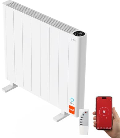 YOEVU | Radiador electrico bajo consumo | 1500W | Compatible con Alexa | Control app y WiFi, pantalla digital, temporizador, modos ECO y Confort | Calefacción eficiente, Blanco