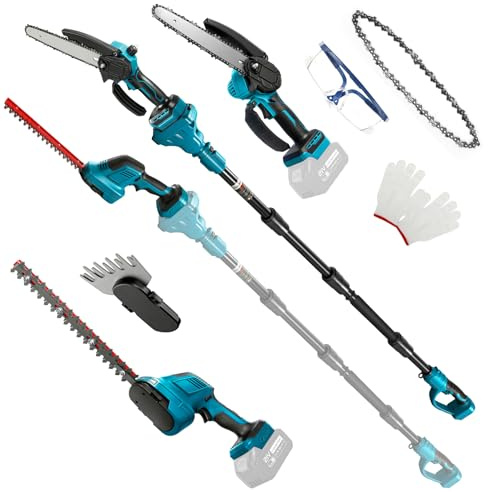 Roadtime 6 in 1 Mini 8 Zoll Kettensäge & Heckenschere Set für Makita 18V Akkus(ohne Akku), Hochentaster Teleskop Heckenschere Astsäge,Heckenschneider Geeignet für Garten, Bäume und Sträucher
