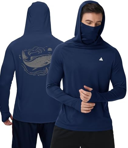 ZITY Men's Sun Protection Hoodie with Mask UPF 50+ UV Long Sleeve Lightweight Shirt Rapid Drying Fishing & Rash Guard