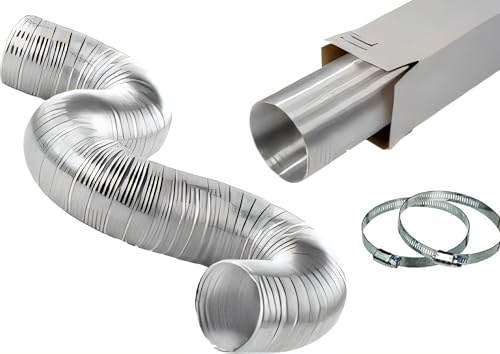 Tubo Flexible de Aluminio Semi-Rígido 80/100/125/150 mm – Resistente al Calor -30°C a +200°C – Para Secadora, Campana Extractora, Aire Acondicionado, Estufa – 2 Abrazaderas Incluidas