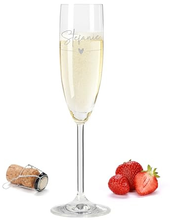 Gravur-Max Leonardo Sektglas 200 ml – elegantes Sektglas mit Gravur – DEIN WUNSCHNAME MIT HERZLINIE - spülmaschinenfest, stoßfest – hochwertiges TEQTON-Kristallglas für Sekt, Prosecco & Champagner