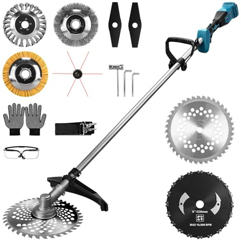 1 380 W batteri grästrimmer kompatibel med Makita batteri 18 V, 7-i-1 batteridriven friklippare med borstlös motor, 1 800 varv/min elektrisk grästrimmer med 7 gräsklippverktyg för gårdar, trädgårdar
