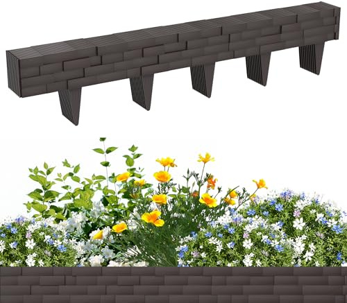 TATIVALO Flexible Rasenkante Steinoptik, 10 Stück 10m Gartenpalisade aus Kunststoff, Beetumrandung Mähkante Wetterfest & UV-beständig, Beeteinfassung Blumenbeet Umrandung, Braun