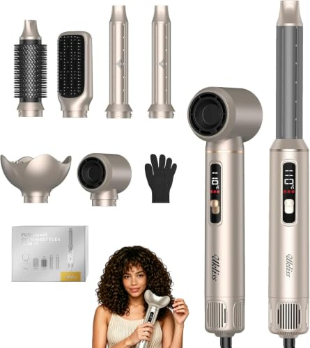 UKLISS Haarstyler Hairstyler 6 in 1 Hair Styler Diffusor Multistyler 1000W | LCD Airstyler mit Diffusor Föhnbürste Lockenstab Hair Dryer Brush Rundbürste Haarglätter für Glätten, Volumen, Locken