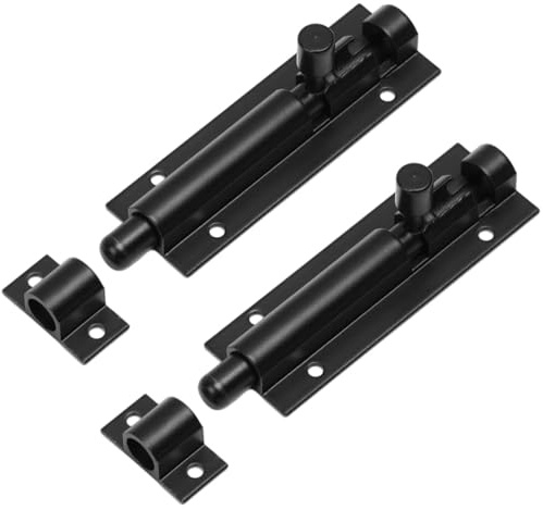 2 Pcs Bolt Lock Set, Black Door Bolts for Internal External Doors with Screws, Strong and Security Door Lock Bolt, Stainless Slide Door Bolts, for Garden, Shed, Bathroom, Toilet, Bedroom
