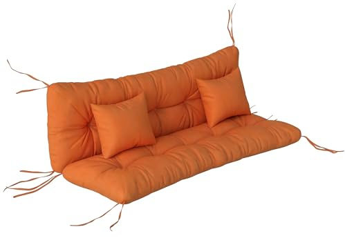 Outsunny Outdoor Seat Cushions Back Cushion Water Repellent Orange | 2 Pillows, Seat Pads ONLY, for 3-Seater Chair, Garden Swing, Sofa, NO SWING